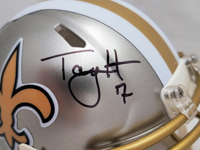 Taysom Hill Autographed New Orleans Saints Flash Gray Speed Mini Helmet Beckett BAS Stock #206507