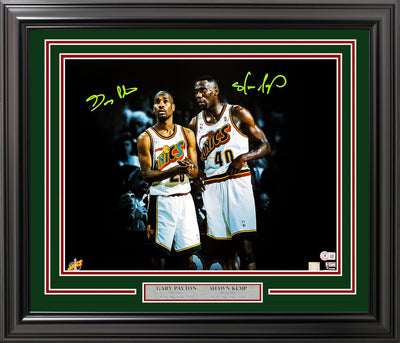 Gary Payton & Shawn Kemp Autographed Framed 16x20 Photo Seattle Supersonics Beckett BAS Stock #206941