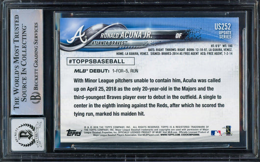 Ronald Acuna Jr. Autographed 2018 Topps Update Rookie Card #US252 Atlanta Braves Auto Grade Gem Mint 10 Beckett BAS #14393050