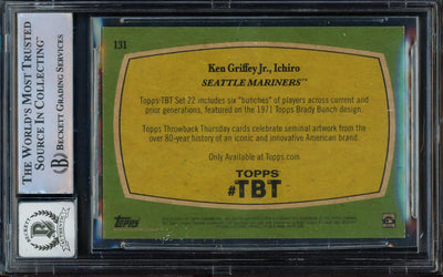 Ken Griffey Jr. & Ichiro Suzuki Autographed 2020 Topps Throwback Thursday Card #131 Seattle Mariners Auto Grade Gem Mint 10 Beckett BAS #14393051