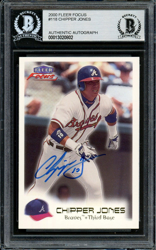 Chipper Jones Autographed 2000 Fleer Focus Card #118 Atlanta Braves Beckett BAS #13020802