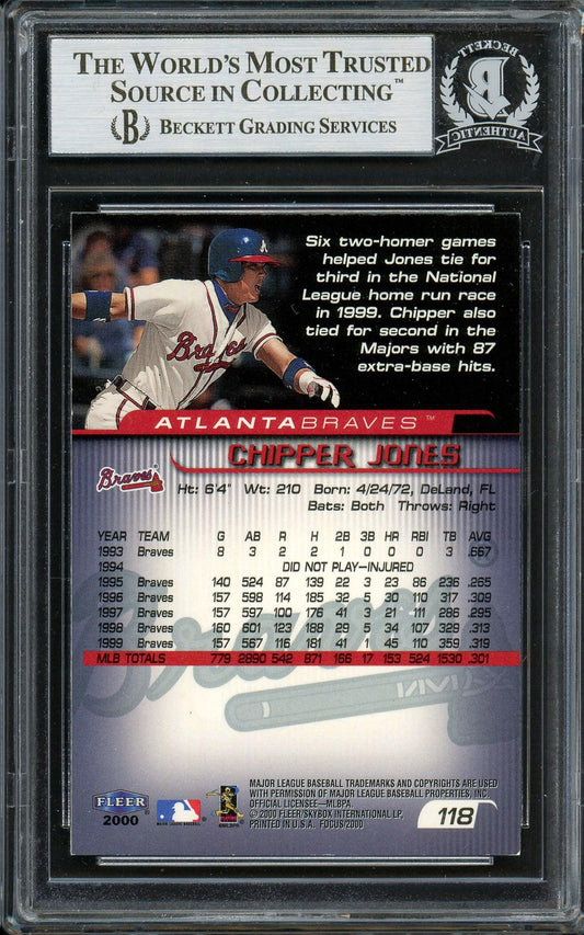 Chipper Jones Autographed 2000 Fleer Focus Card #118 Atlanta Braves Beckett BAS #13020802