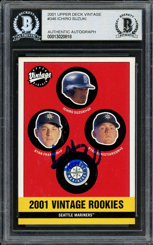 Ichiro Suzuki Autographed 2001 Upper Deck Vintage Rookie Card #346 Seattle Mariners Beckett BAS #13020818