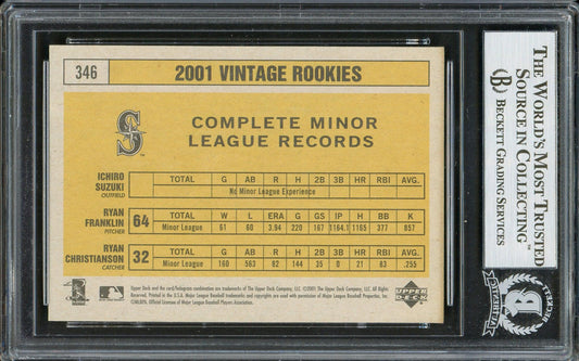 Ichiro Suzuki Autographed 2001 Upper Deck Vintage Rookie Card #346 Seattle Mariners Beckett BAS #13020818