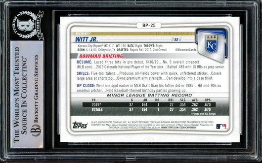 Bobby Witt Jr. Autographed 2020 1st Bowman Paper Prospects Rookie Card #BP-25 Kansas City Royals Beckett BAS Stock #206562