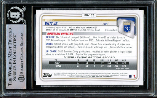 Bobby Witt Jr. Autographed 2020 Bowman Draft Rookie Card #BD-152 Kansas City Royals Beckett BAS Stock #206566