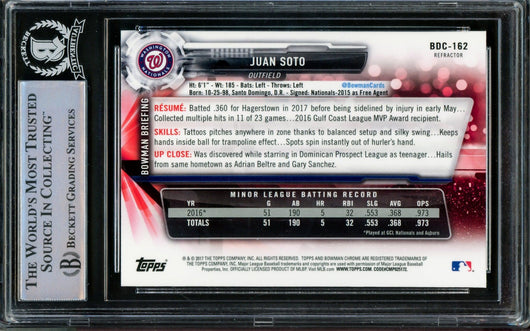 Juan Soto Autographed 2017 Bowman Chrome Draft Refractor Rookie Card #BDC162 Washington Nationals Beckett BAS #14231528
