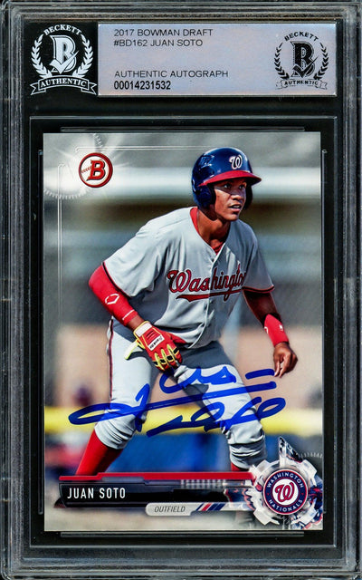 Juan Soto Autographed 2017 Bowman Draft Rookie Card #BD162 Washington Nationals Beckett BAS Stock #206607