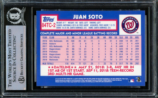 Juan Soto Autographed 2019 Topps Chrome Refractor 1984 Rookie Card #84TC-2 Washington Nationals Beckett BAS #14231625
