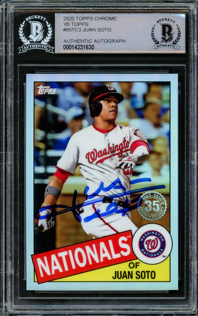 Juan Soto Autographed 2020 Topps Chrome Refractor 1985 Card #85TC-3 Washington Nationals Beckett BAS #14231630