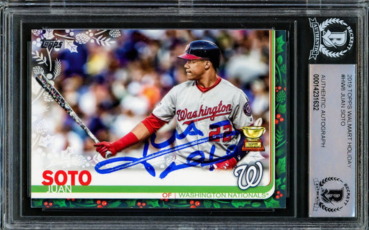 Juan Soto Autographed 2019 Topps Holiday Rookie Card #HW8 Washington Nationals Beckett BAS #14231632