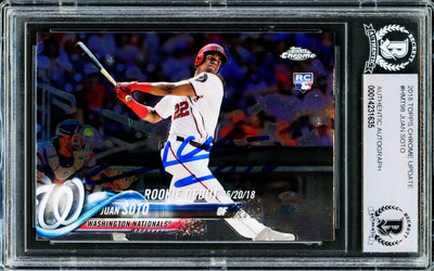 Juan Soto Autographed 2018 Topps Chrome Update Rookie Card #HMT98 Washington Nationals Beckett BAS #14231635
