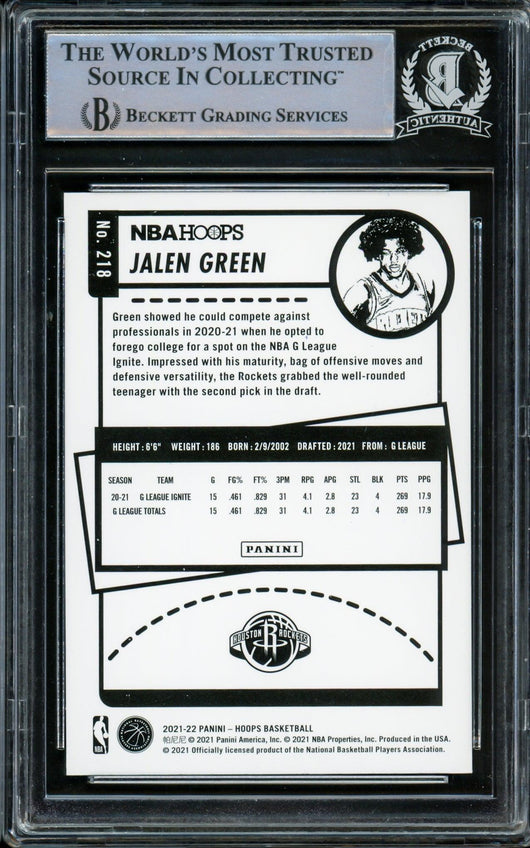 Jalen Green Autographed 2021-22 NBA Hoops Purple Rookie Card #218 Houston Rockets Beckett BAS #14231676