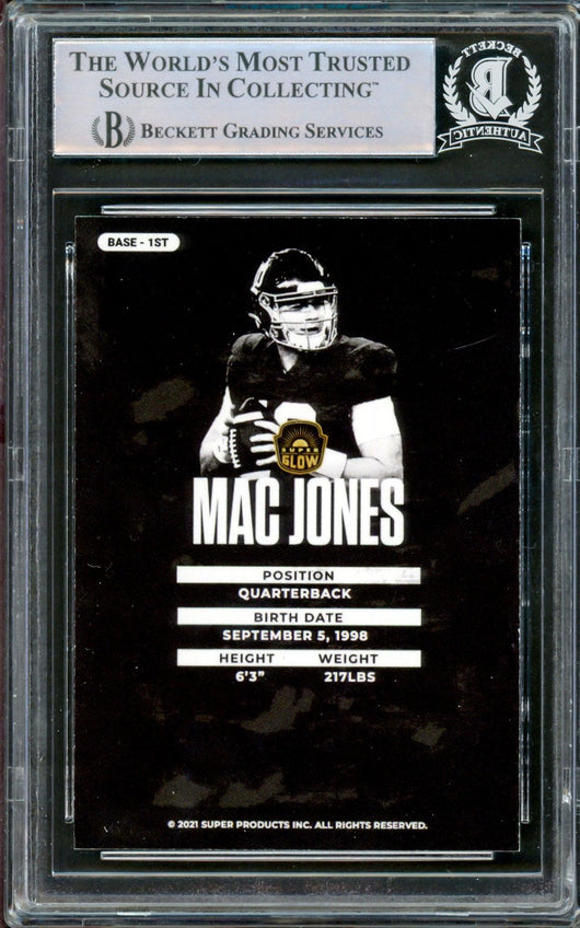 Mac Jones Autographed 2021 Super Glow Rookie Card New England Patriots Beckett BAS #14231888