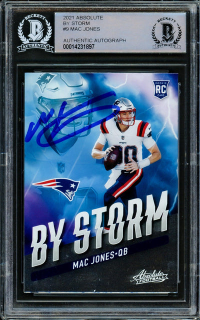Mac Jones Autographed 2021 Panini Absolute By Storm Rookie Card #BST-9 New England Patriots Signed High Beckett BAS #14231897
