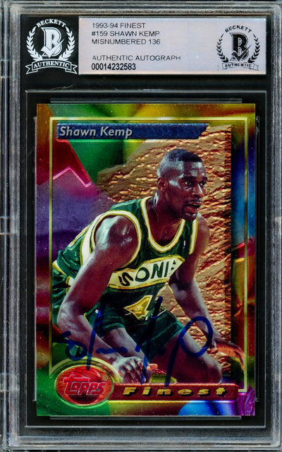 Shawn Kemp Autographed 1993 Topps Finest Card #136 Seattle Supersonics Beckett BAS #14232583