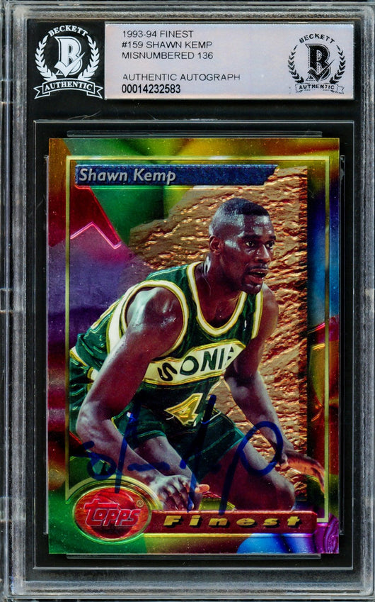 Shawn Kemp Autographed 1993 Topps Finest Card #136 Seattle Supersonics Beckett BAS #14232583