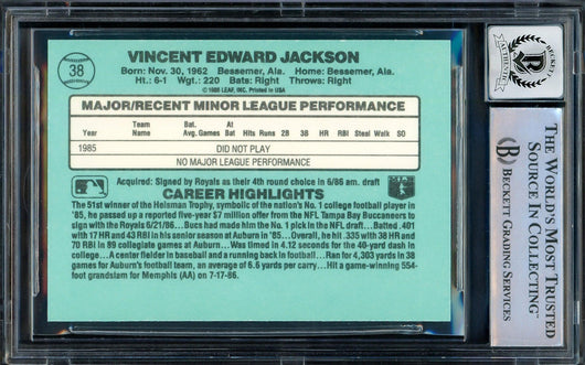 Bo Jackson Autographed 1986 Donruss The Rookies Rookie Card #38 Kansas City Royals Auto Grade Gem Mint 10 Beckett BAS Stock #206738