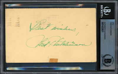 Fred Hutchinson Autographed 3.25"x5.25" Government Postcard Detroit Tigers "Best Wishes" Beckett BAS #14232621