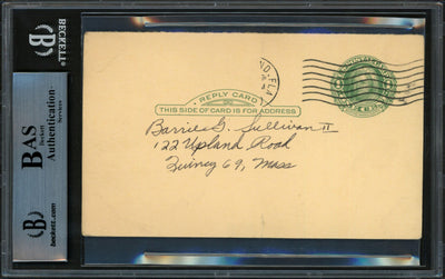 Fred Hutchinson Autographed 3.25"x5.25" Government Postcard Detroit Tigers "Best Wishes" Beckett BAS #14232621