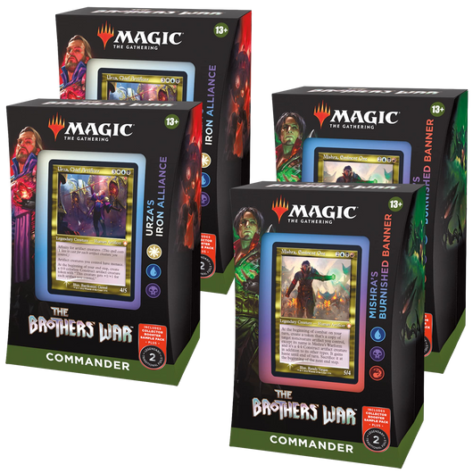 Magic the Gathering: The Brothers' War - Mishra’s Burnished Banner & Urza's Iron Alliance + Collector Booster Sample Pack Retro-Frame Commander Decks & Cases