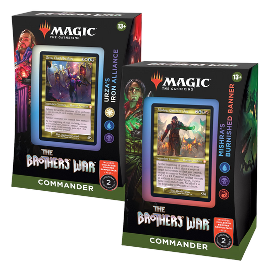 Magic the Gathering: The Brothers' War - Mishra’s Burnished Banner & Urza's Iron Alliance + Collector Booster Sample Pack Retro-Frame Commander Decks & Cases