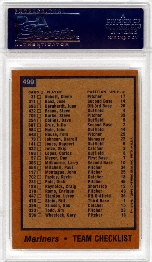 Darrell Johnson Autographed 1978 Topps Card #499 Seattle Mariners PSA/DNA #83308752