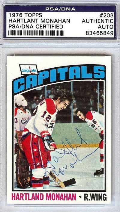Hartlant Monahan Autographed 1976 Topps Card #203 Washington Capitals PSA/DNA #83465849