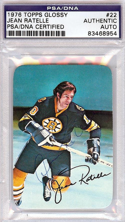 Jean Ratelle Autographed 1976 Topps Glossy Card #22 Boston Bruins PSA/DNA #83468954