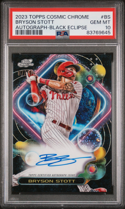 2023 Topps Cosmic Chrome Autograph Black Eclipse Refractor Bryson Stott #CCABS /10 PSA 10