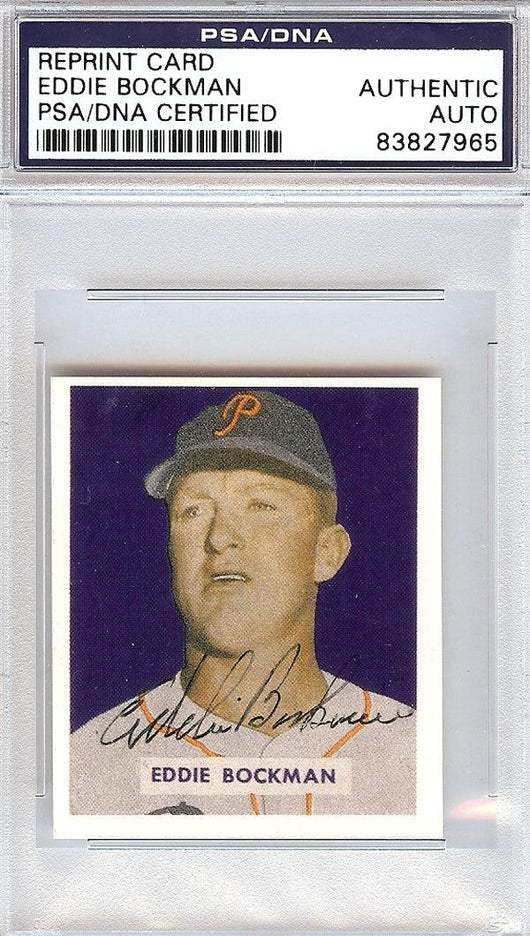 Eddie Bockman Autographed 1949 Bowman Reprint Card #195 Pittsburgh Pirates PSA/DNA #83827965