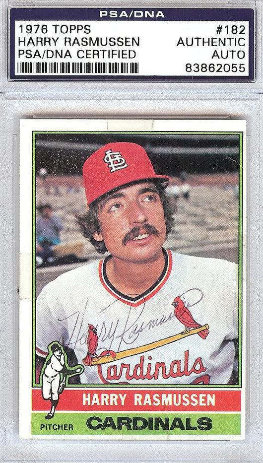 Eric Harry Rasmussen Autographed 1976 Topps Card #182 St. Louis Cardinals PSA/DNA #83862055