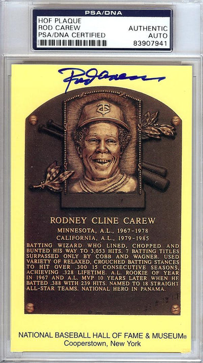 Rod Carew Autographed HOF Postcard Twins, Angels PSA/DNA Stock #106520