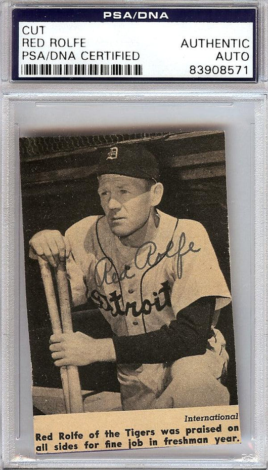 Red Rolfe Autographed 2.5x3.5 Newspaper Page Photo Detroit Tigers PSA/DNA #83908571
