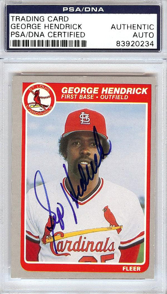 George Hendrick Autographed 1985 Fleer Card #225 St. Louis Cardinals PSA/DNA #83920234