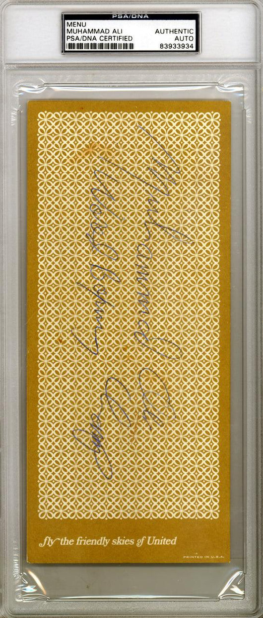 Muhammad Ali Autographed 4x9 United Airlines Menu "World Boxing Champ" PSA/DNA #83933934