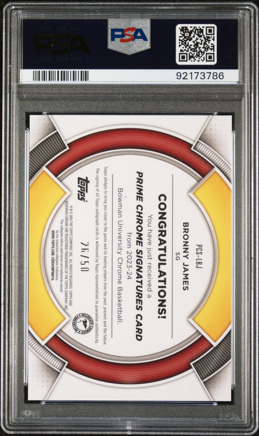 2023 Bowman University Chrome Prime Signatures Bronny James Jr. #PCSLBJ /150 PSA 10