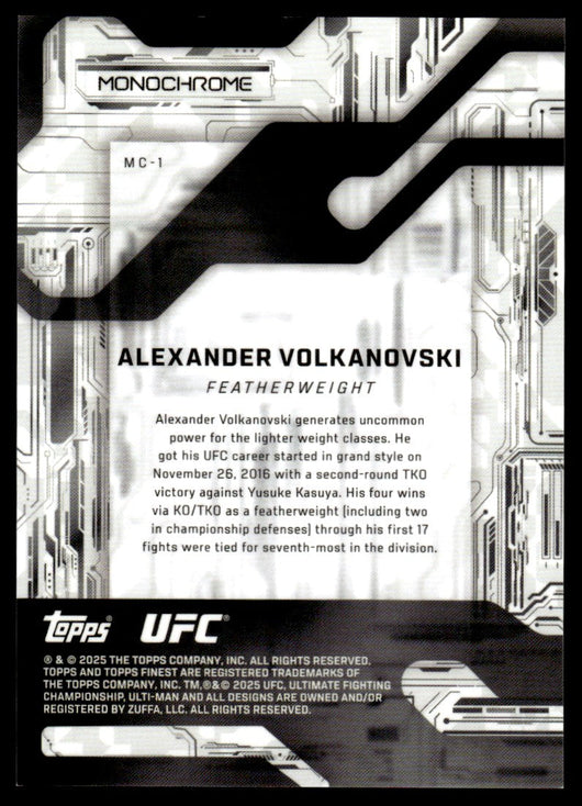 2025 Topps Finest MC-1 Alexander Volkanovski Monochrome
