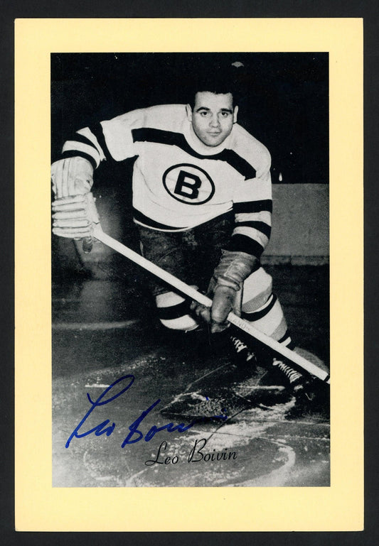 Leo Boivin Autographed 1944-63 Beehive 4.5x6.5 Photo Boston Bruins SKU #160667
