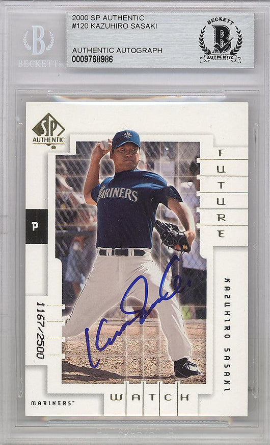 Kazuhiro Sasaki Autographed 2000 SP Authentic Rookie Card #120 Seattle Mariners Beckett BAS Stock #120874