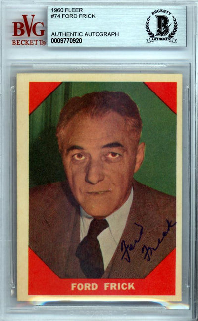 Ford Frick Autographed 1960 Fleer Card #74 Commissioner Beckett BAS #9770920