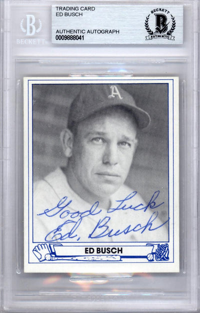 Ed Busch Autographed 1983 1944 Play Ball Reprint Card #16 Philadelphia A's Beckett BAS #9888041