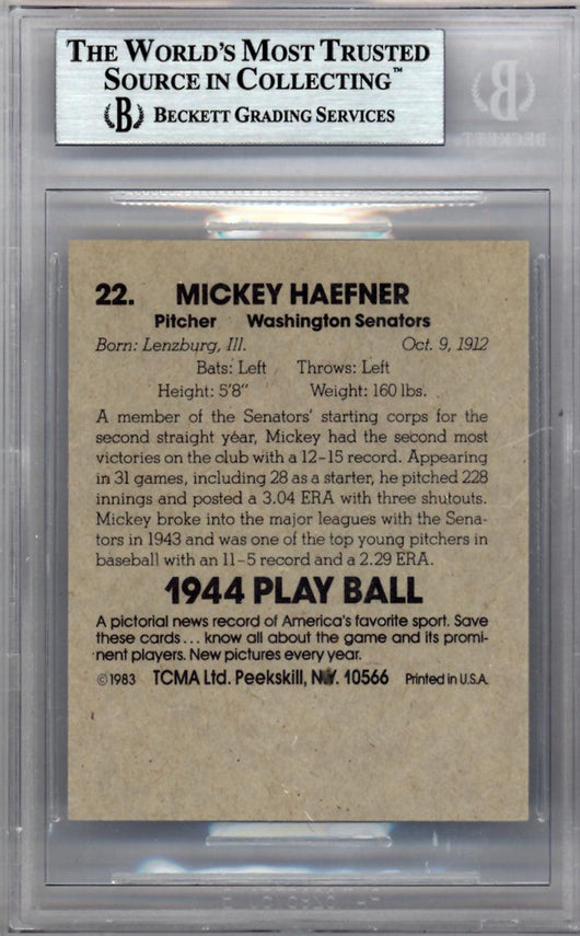 Mickey Haefner Autographed 1983 1944 Play Ball Reprint Card #22 Washington Senators Beckett BAS #9888047