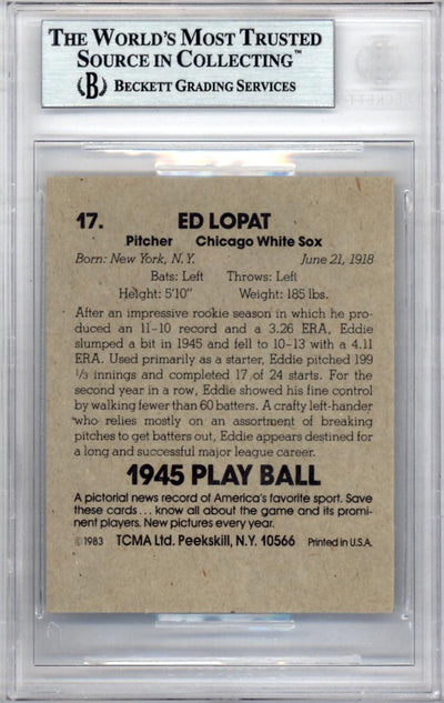 Ed Lopat Autographed 1983 1945 Play Ball Reprint Card #17 Chicago White Sox Beckett BAS #9888077