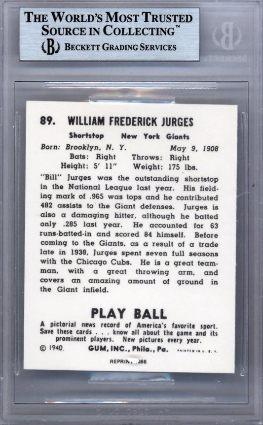 Bill Jurges Autographed 1986 1940 Play Ball Reprint Card #89 New York Giants Beckett BAS #9888106