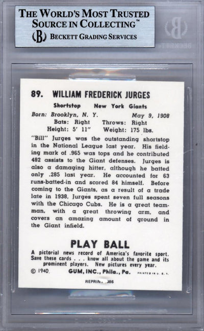Bill Jurges Autographed 1986 1940 Play Ball Reprint Card #89 New York Giants Beckett BAS #9888106