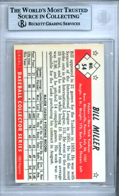 Bill Miller Autographed 1953 Bowman Reprint Card #54 New York Yankees Beckett BAS #9888228