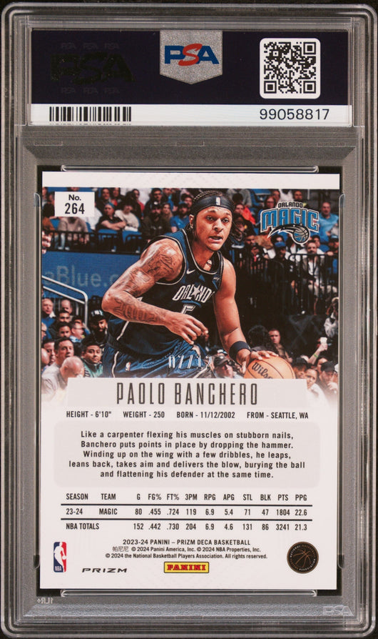 2023 Panini Prizm Deca Green Shimmer Fotl Paolo Banchero #264 /12 PSA 10