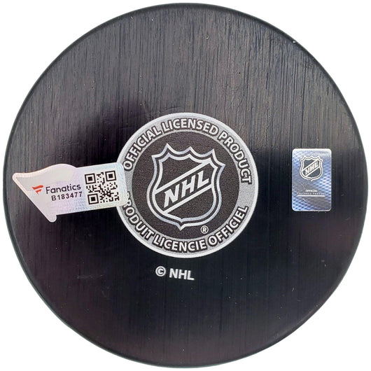 Morgan Geekie Autographed Official Seattle Kraken Logo Hockey Puck "Release The Kraken" Fanatics Holo Stock #197087