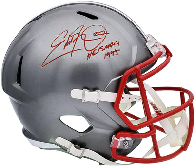 Eddie George Autographed Ohio State Buckeyes Flash Silver Full Size Replica Speed Helmet "Heisman 1995" Beckett BAS QR Stock #197134